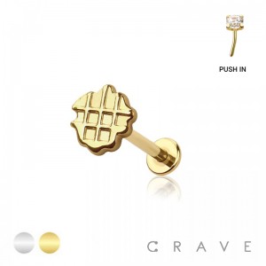 WAFFLE TOP THREADLESS (PUSH IN) 316L SURGICAL STEEL LABRET SET